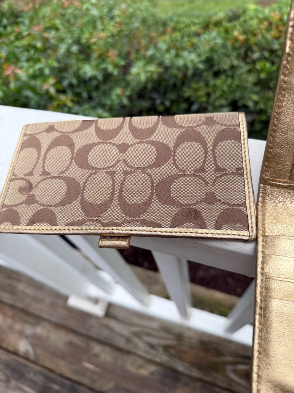 Coach Bleecker Signature Brown Canvas Gold Leather Buckle continental wallet - Picture 12 of 16